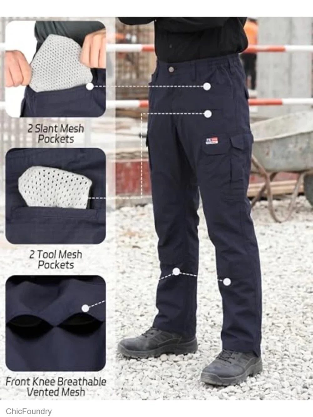 Men's Vented FR Cargo Pants Stretch Ripstop Breathable Airflow Mesh Fire Water